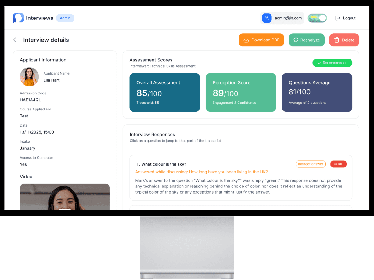 Interview Details Dashboard